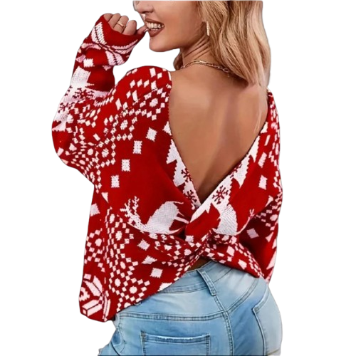 EB | Weihnachts-Strickpullover Damen mit norwegischem Muster Stupid Weihnachts-Strickpullover