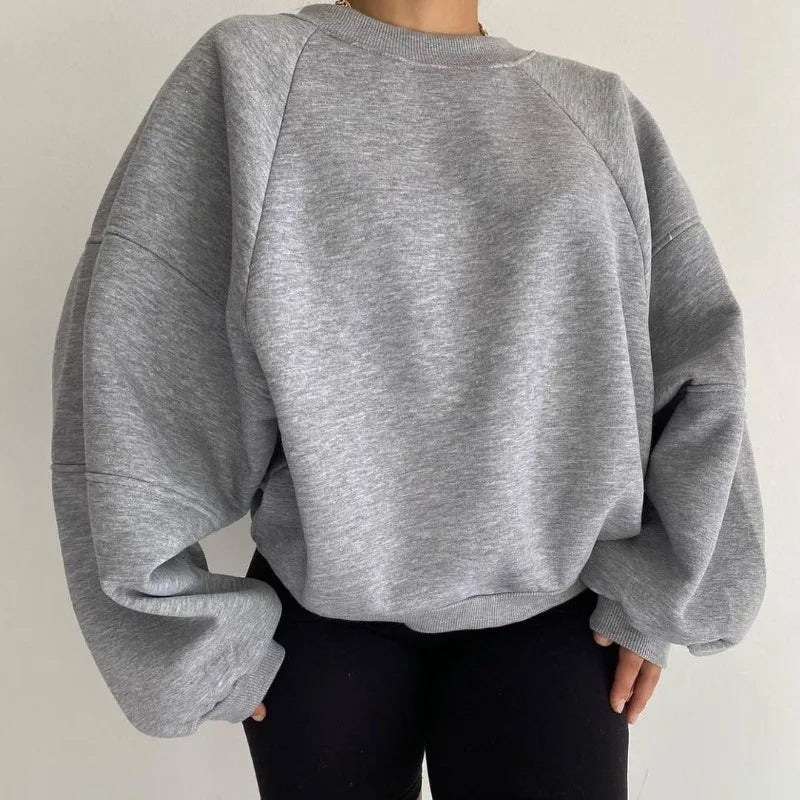 EB | Übergröße Sweatshirt Weicher Baumwollmix Rundhalsausschnitt Langarm Freizeitkleidung