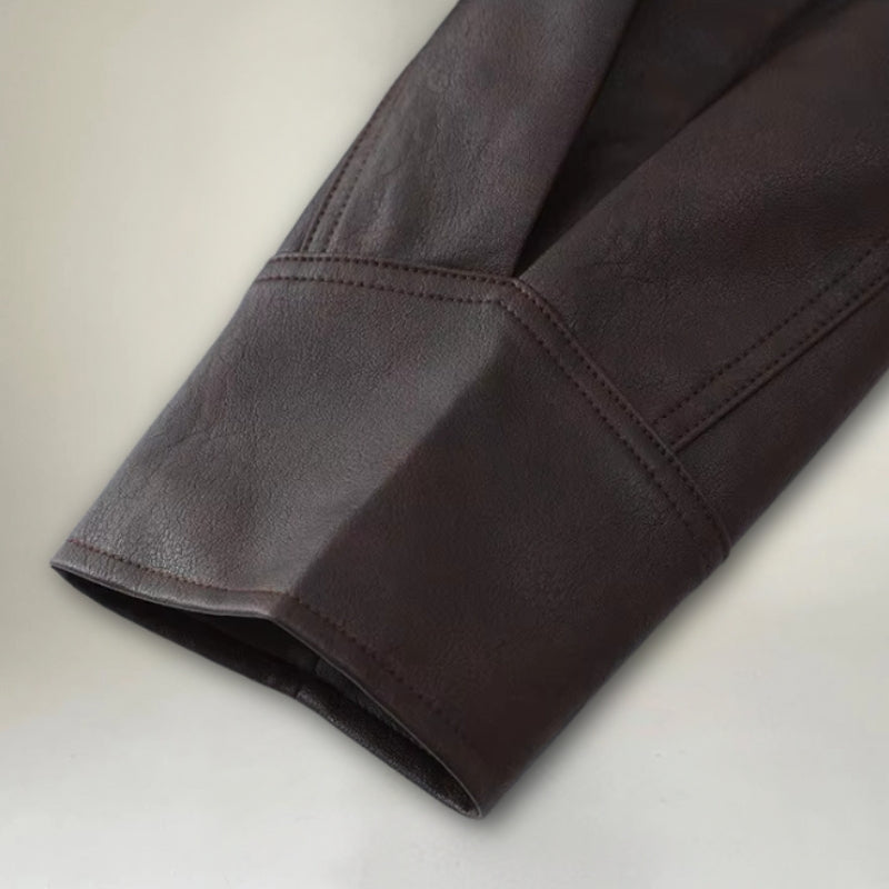 EB | Lederjacke - Wickeldesign - Gurtel Taille - Strukturierte Schultern - Schnürdetails