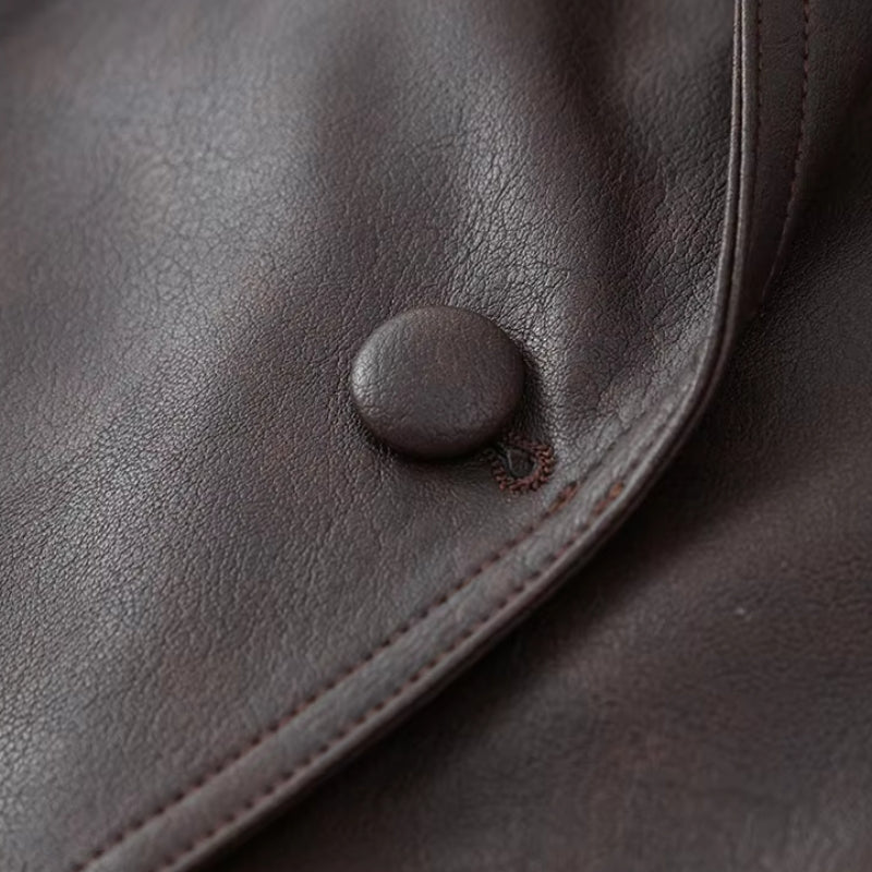 EB | Lederjacke - Wickeldesign - Gurtel Taille - Strukturierte Schultern - Schnürdetails
