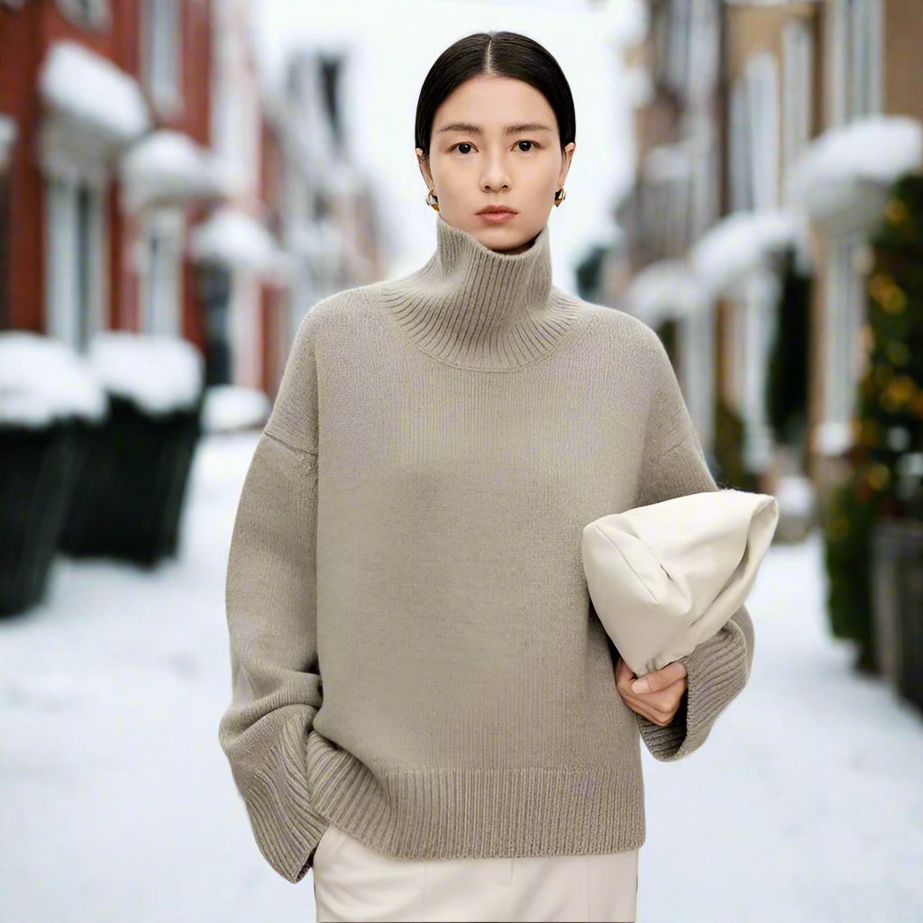 EB | Rollkragenpullover Gestrickte Wollmischung Oversized Fit Weich und Warm
