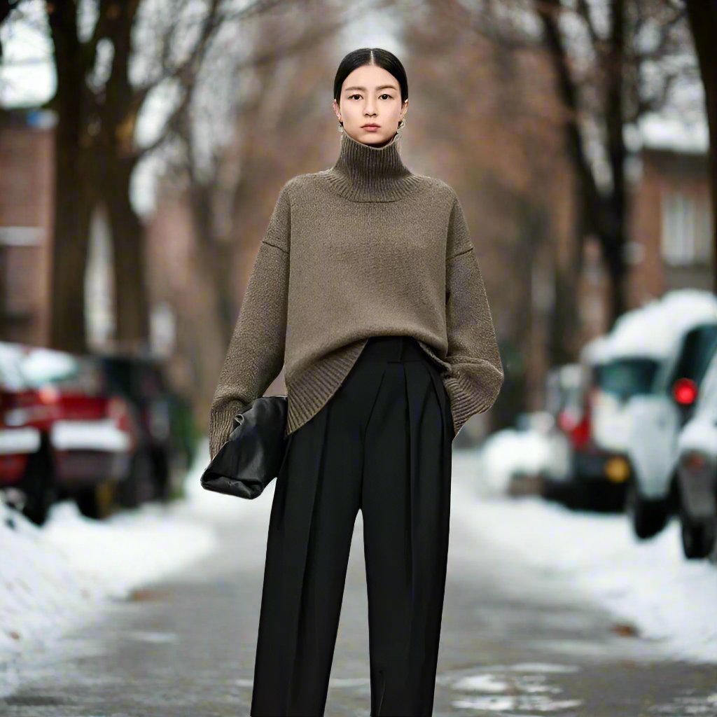 EB | Rollkragenpullover Gestrickte Wollmischung Oversized Fit Weich und Warm