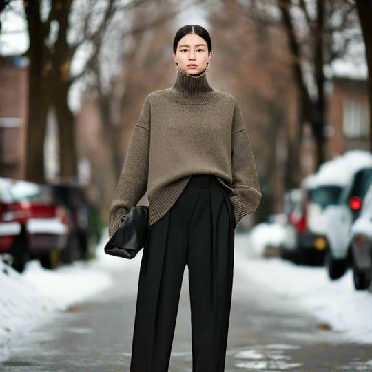 EB | Rollkragenpullover Gestrickte Wollmischung Oversized Fit Weich und Warm