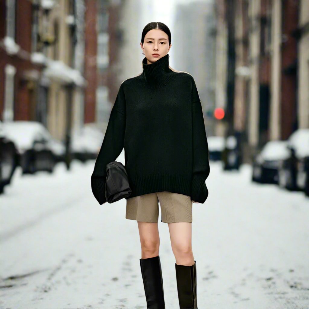 EB | Rollkragenpullover Gestrickte Wollmischung Oversized Fit Weich und Warm
