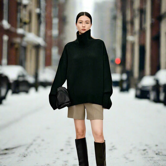 EB | Rollkragenpullover Gestrickte Wollmischung Oversized Fit Weich und Warm