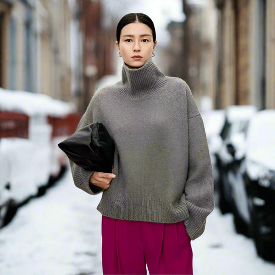EB | Rollkragenpullover Gestrickte Wollmischung Oversized Fit Weich und Warm