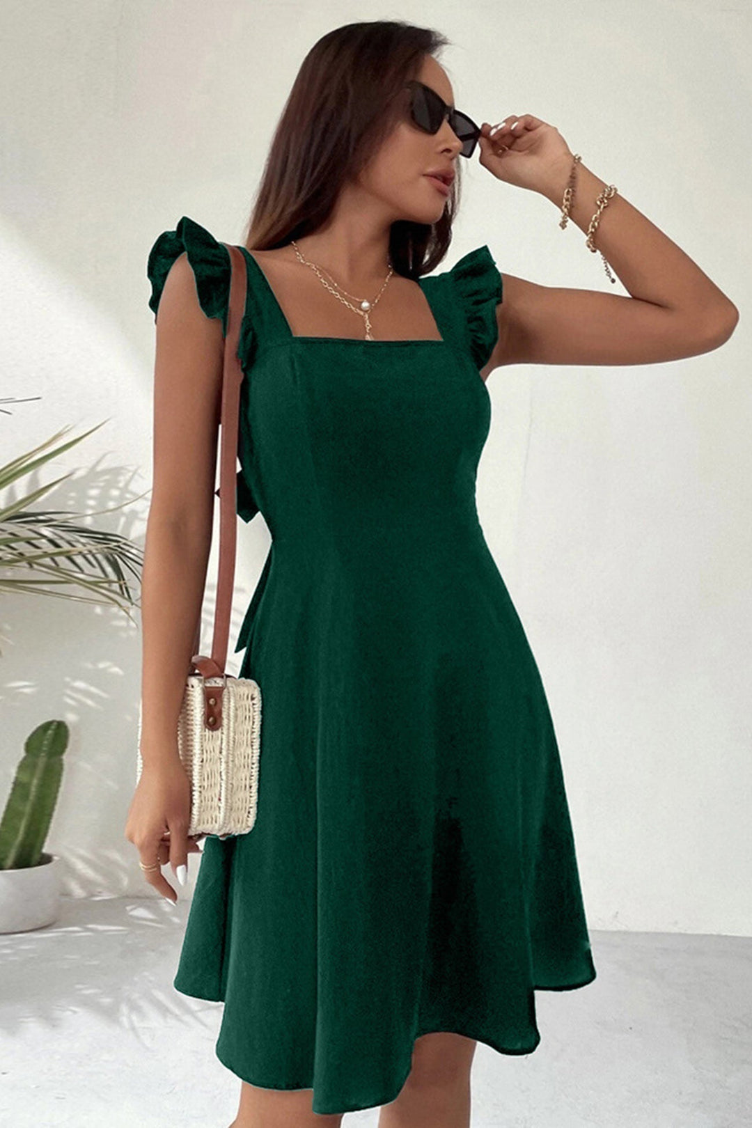 EB | Rüschen Mini Kleid mit Rückenschnürung
