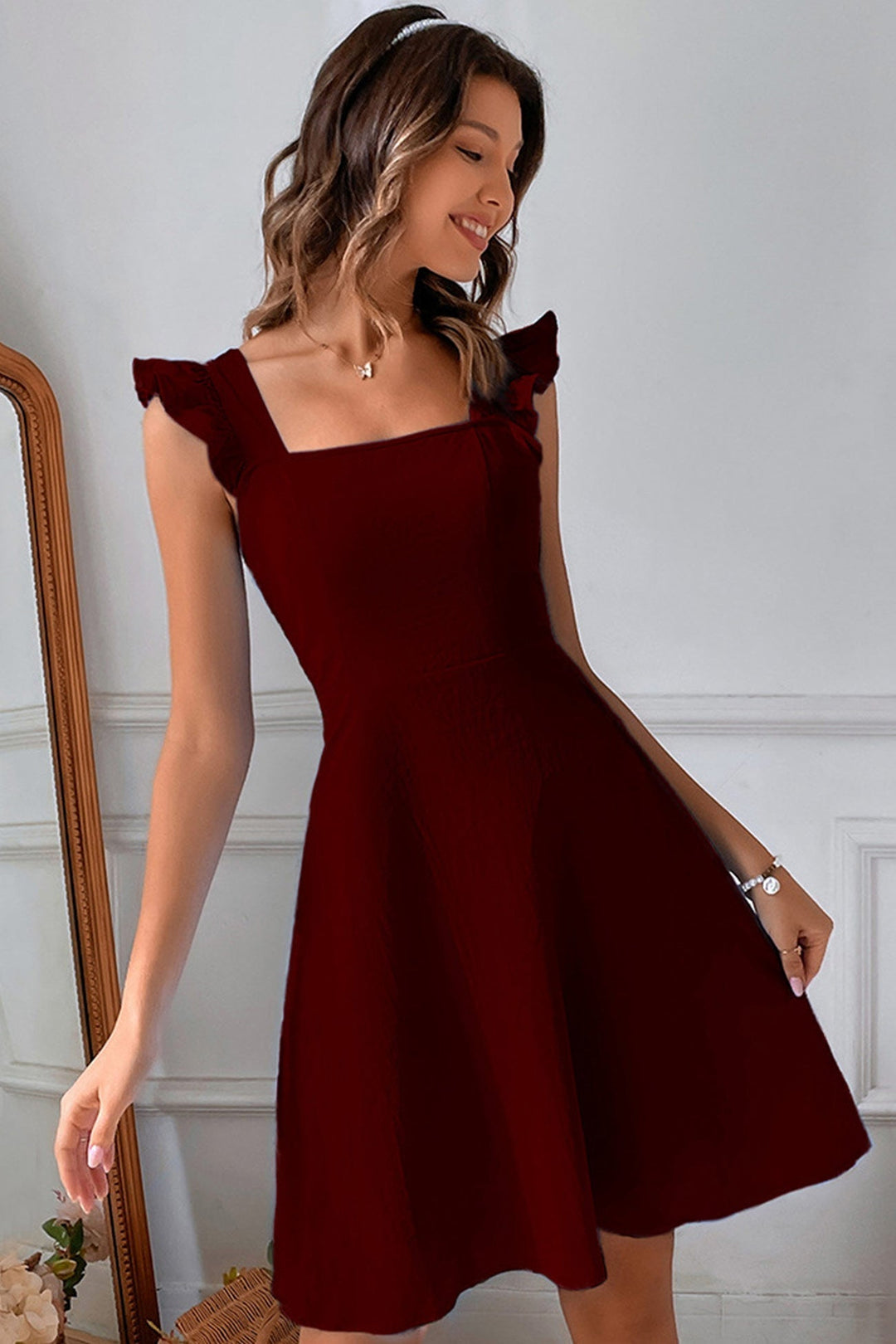 EB | Rüschen Mini Kleid mit Rückenschnürung