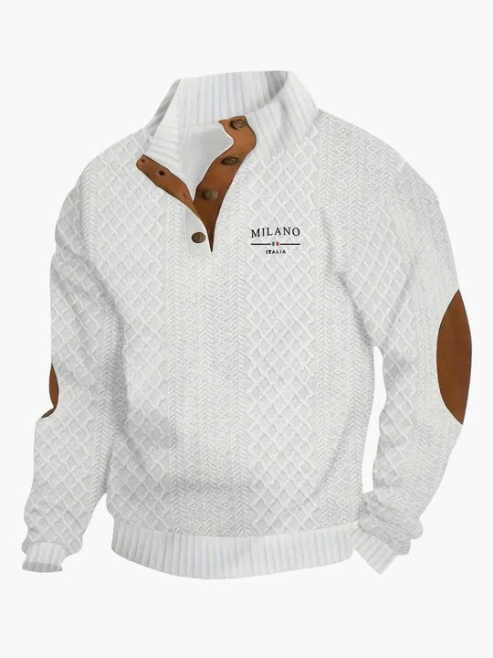 EB | Pullover Milano Italia Vintage Strickpullover mit Stehkragen und Ellbogen-Patches - Modischer Freizeitpullover