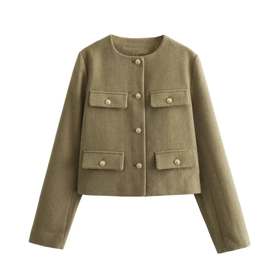 EB | Elegante Bouclé-jacke Goldknöpfe und Taschen Klassischer Stil