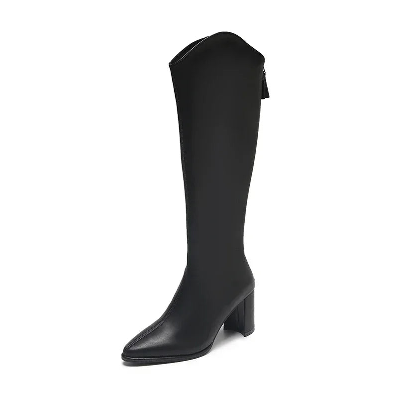 EB | Kniehohe Stiefel mit Dicken Hohen Absätzen