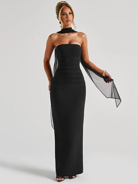 EB | Abendballkleid Strapless Bodenlang Säulensilhouette Halstuchdetail