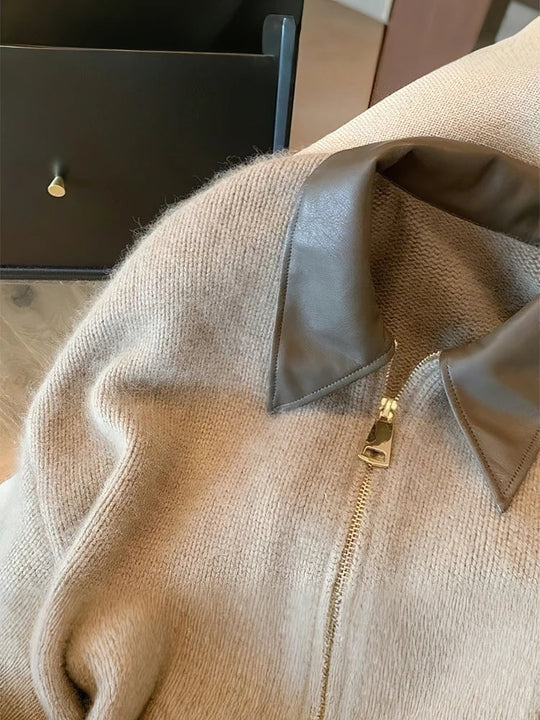 EB | Strickjacke mit Reißverschluss und Elegantem Kragen - Modischer Cropped Cardigan für Alltag und Büro