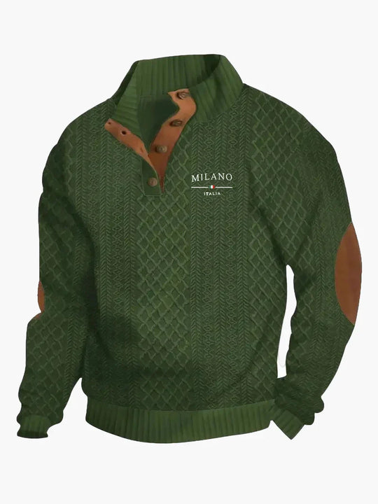 EB | Pullover Milano Italia Vintage Strickpullover mit Stehkragen und Ellbogen-Patches - Modischer Freizeitpullover