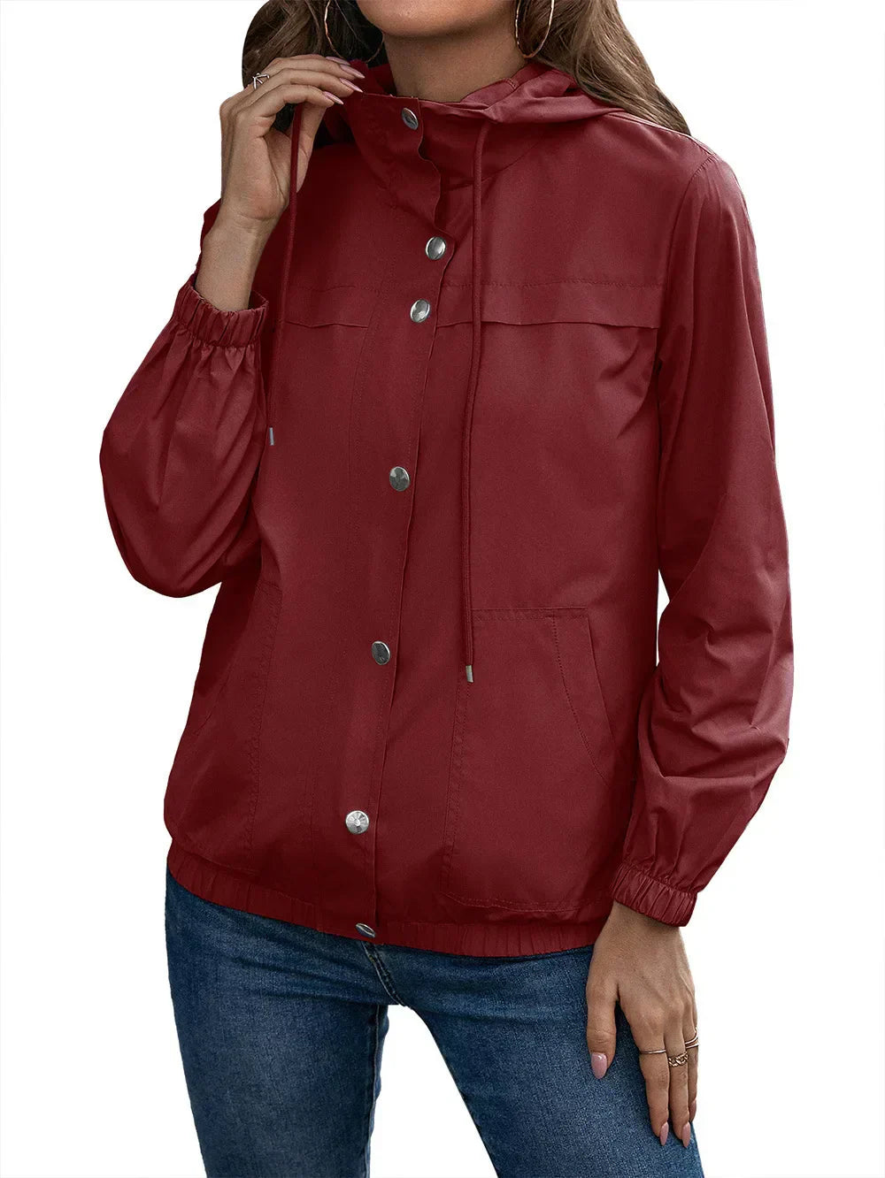 EB | Damen Kapuze Wasserdichter Trenchcoat Langarm