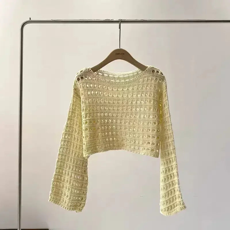 EB | Langes Gehäkeltes Strickoberteil für Frauen