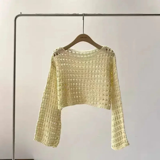 EB | Langes Gehäkeltes Strickoberteil für Frauen