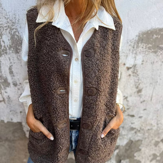 EB | Damen Fleece Weste Mit Knöpfen Und Taschen | Perfekt Für Herbst & Winter