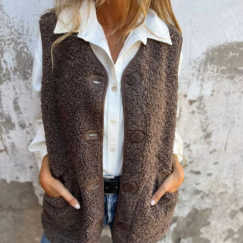 EB | Damen Fleece Weste Mit Knöpfen Und Taschen | Perfekt Für Herbst & Winter