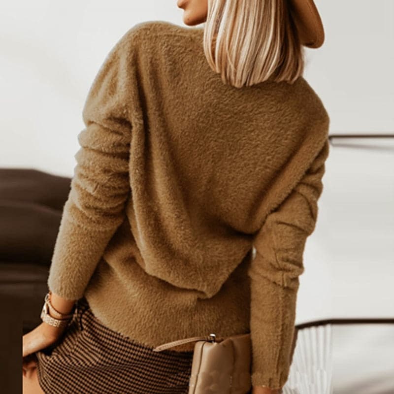 EB | Strickjacke Weiche Strickware V-Ausschnitt Große Knöpfe Lockere Passform
