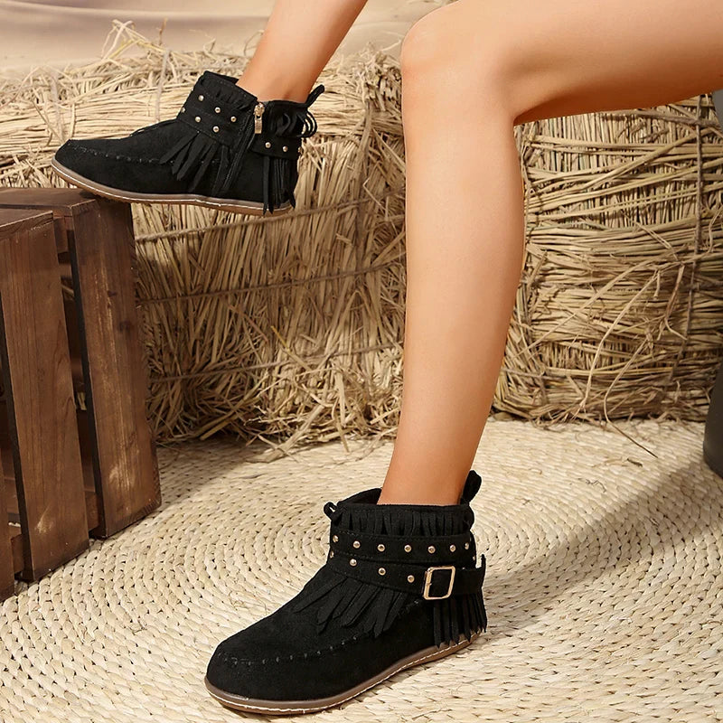 EB | Retro Kunstwildleder Schnalle Cowboy Stiefeletten