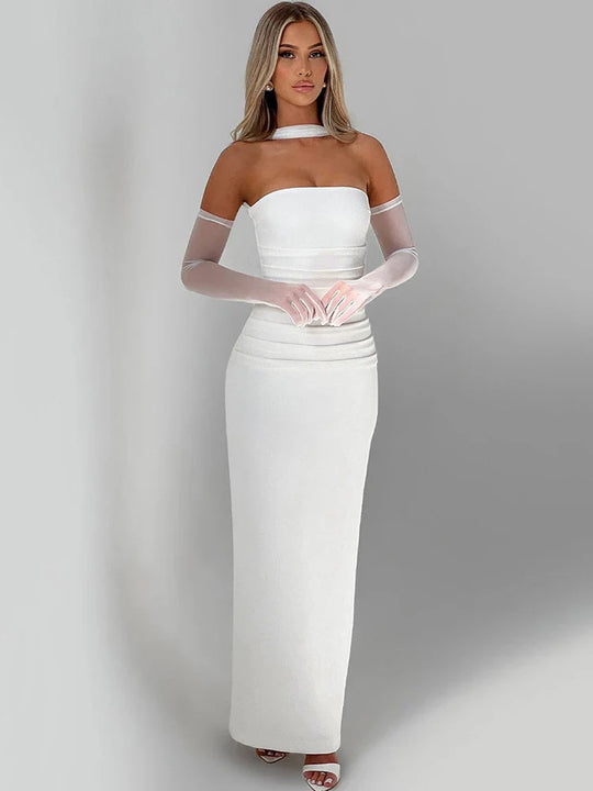 EB | Abendballkleid Strapless Bodenlang Säulensilhouette Halstuchdetail