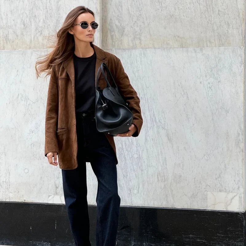 EB | Braune Wild jacke Mit Revers Chic Und Warm