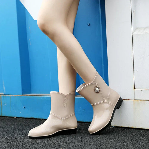 EB | Damengummistiefel mit floralem Detail & profilierten Sohlen