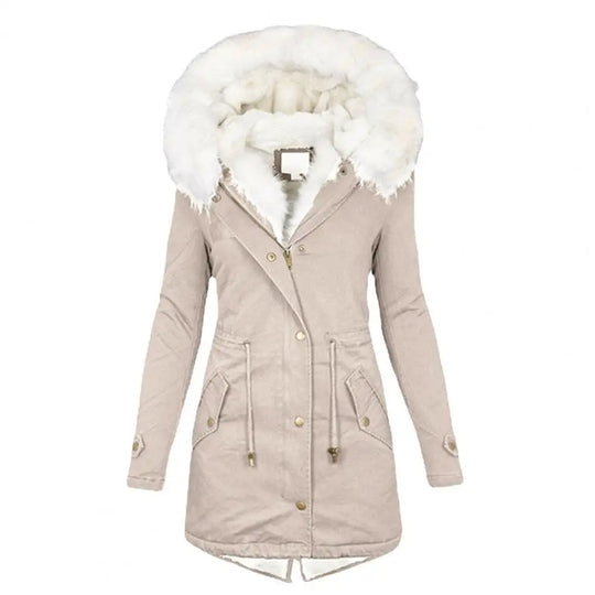 EB | Parka Mantel - Lange Länge - Kunstfellkapuze - Warm Gepolstert - Reißverschlussverschluss