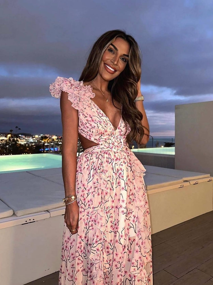 EB | Cutout Rüsch Maxi Kleid