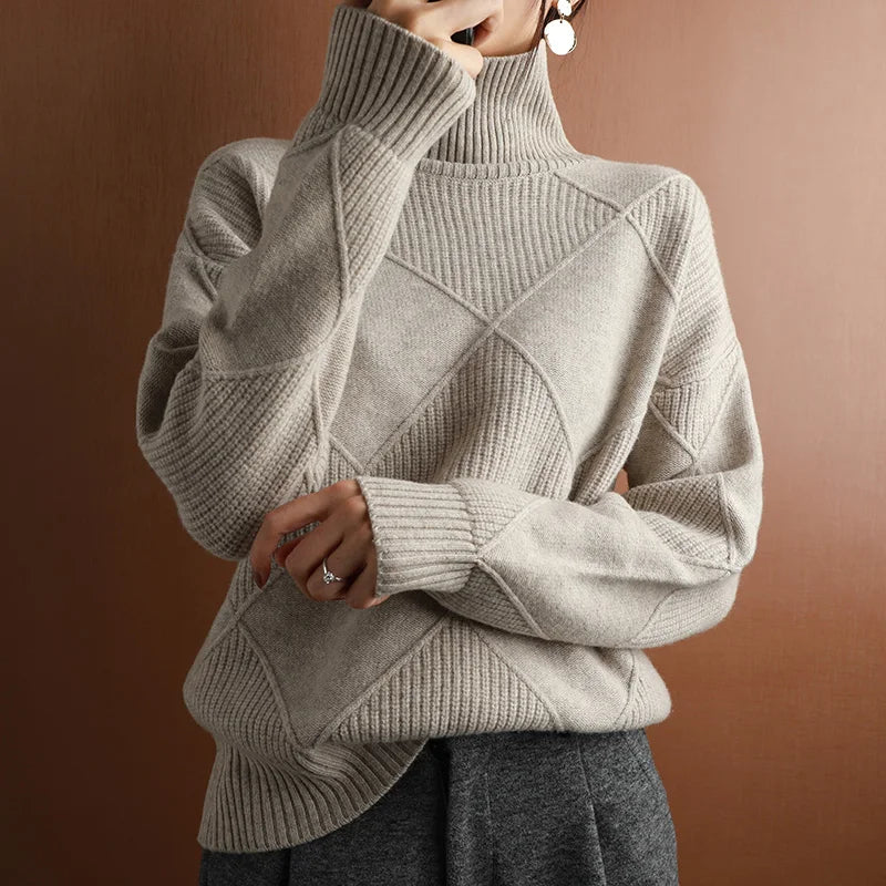 EB | Strickpullover mit Hohem Hals Wollmischung Elegant und Warm