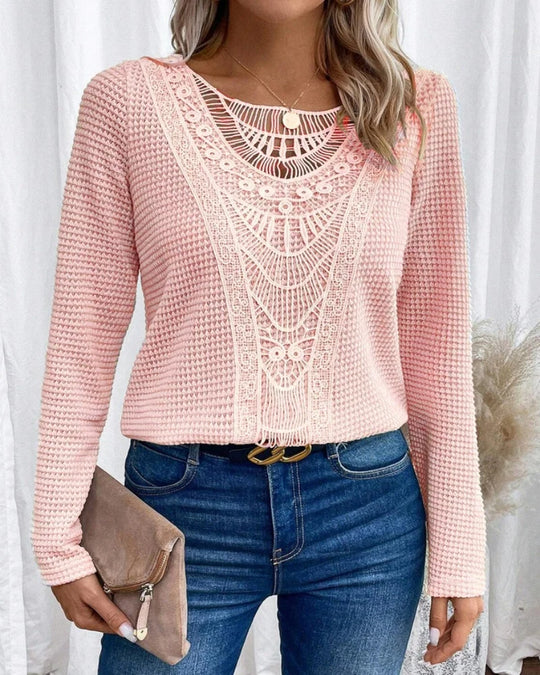 EB | Bluse mit Spitze Strukturiertes Strick Elegant und Boheme