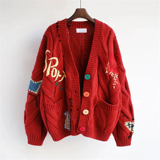 EB | Patchwork Bestickte Strickjacke
