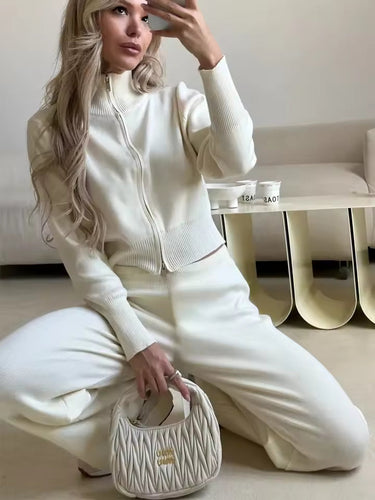 EB | Damen 2 Teiliges Loungewear Satz mit Reißverschlussjacke und Weitem Hosen