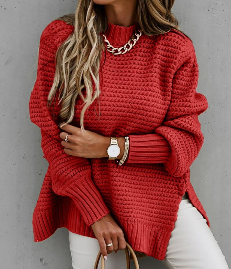 EB | Strickpullover Oversized Passform Rundhalsausschnitt Lange Ärmel Weich und Bequem