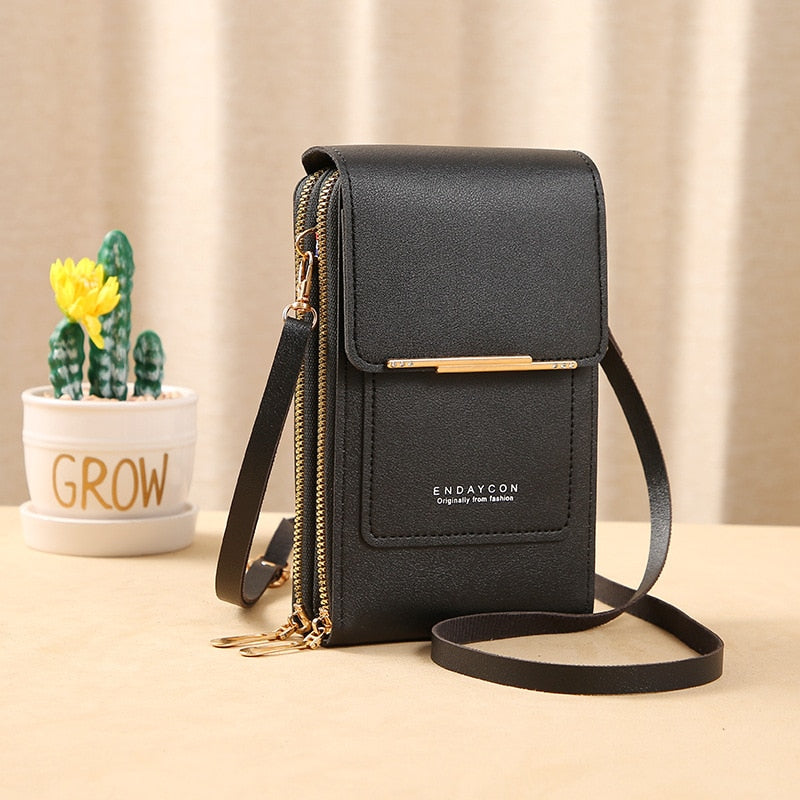 EB | Leder Smartphone Clutch Damen Handtasche mit Touchscreen-Fenster