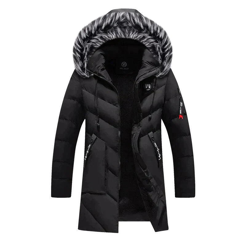 EB | Herren Winter Lange Parka - Flauschiger Besatz Kapuzen Design