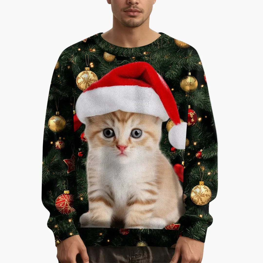 EB | Weihnachtspullover mit Katzenmotiv und Festlichem Design - Lustiger Weihnachtssweater für Weihnachten und Winter