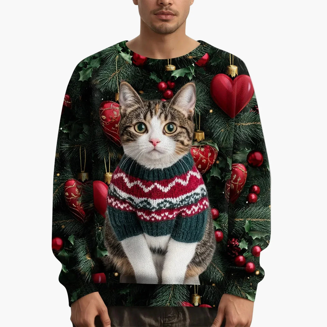 EB | Weihnachtspullover mit Katzenmotiv und Festlichem Design - Lustiger Weihnachtssweater für Weihnachten und Winter