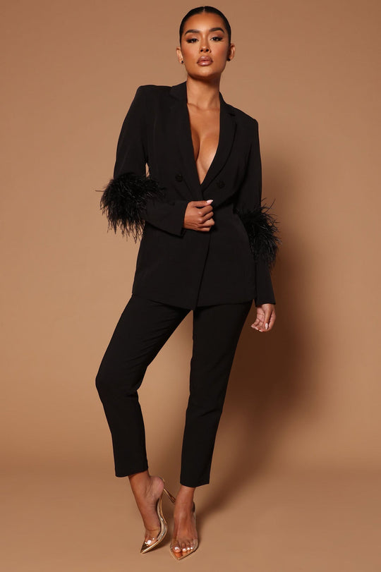 EB | Blazer mit Federn und Hose Set für Frauen