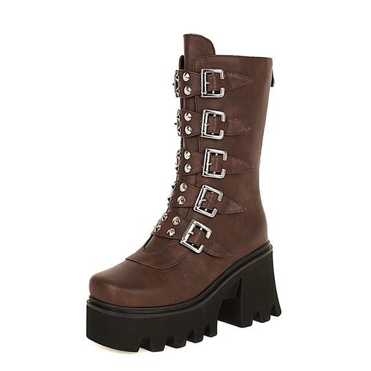 EB | Gothic Schuhe Frauen Schwarz Hochstiefel Weiblich Hohe Absatz Frauen Combat Punk Chunky Dame