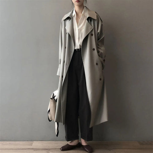 EB | Klassischer Trenchcoat Damen Oversized Windbreaker, Doppelreihig