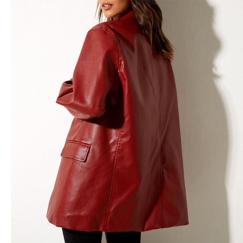 EB | Damenblazer mit PU-Leder und Knopfverschluss