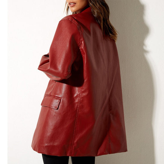 EB | Damenblazer mit PU-Leder und Knopfverschluss