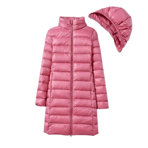 EB | Lange Damen Daunenjacke Mit Abnehmbarem Kapuzen