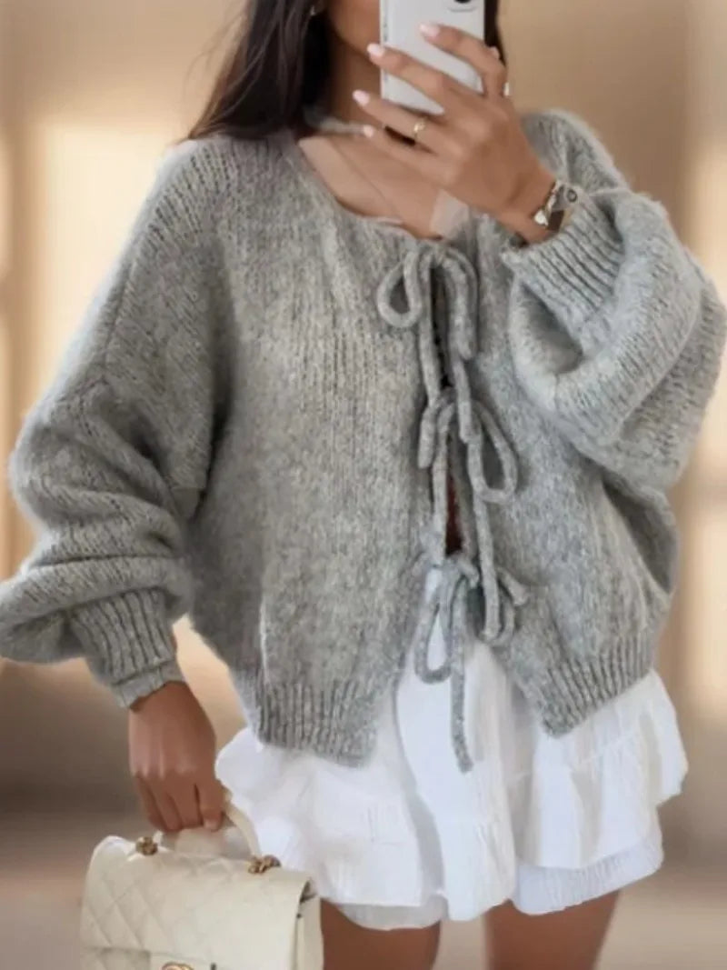 EB | Strickcardigan mit Schleifenverschluss für Eine Bohemian Ausstrahlung