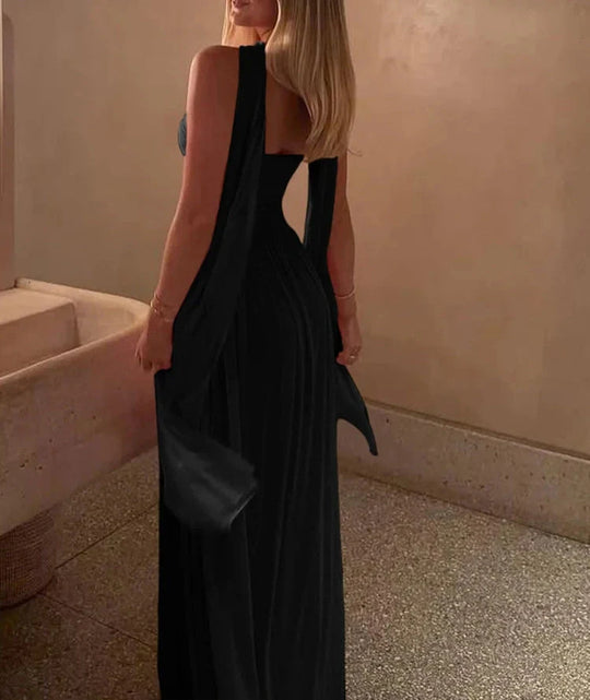 EB | Patchwork Maxi Kleid Schal Rückenfrei Strapless Rüschen Bankett