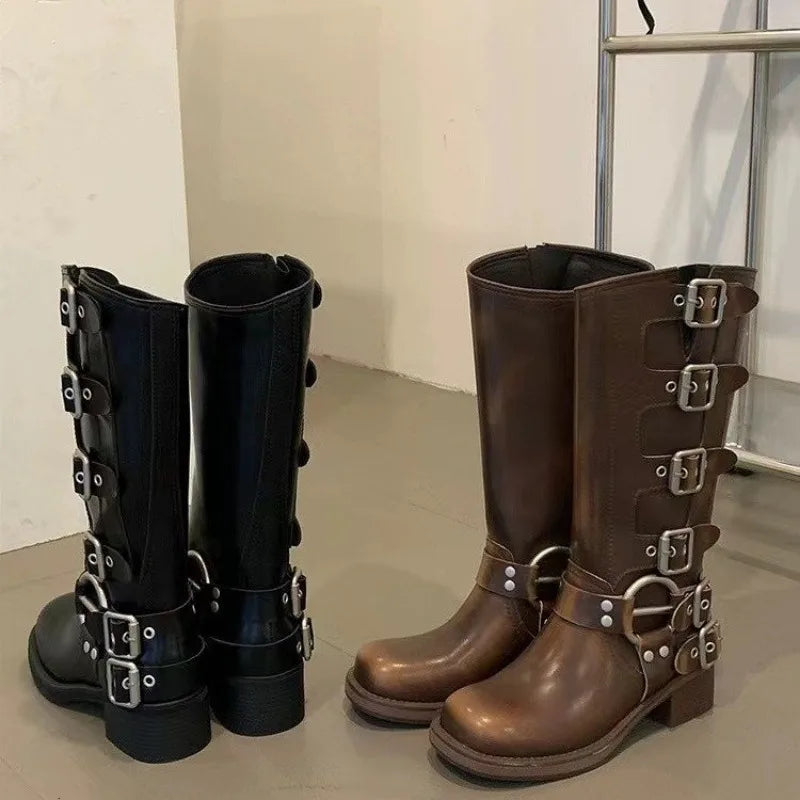 EB | Ritterstiefel Retro Western Hohe Rohr Freizeitstiefel