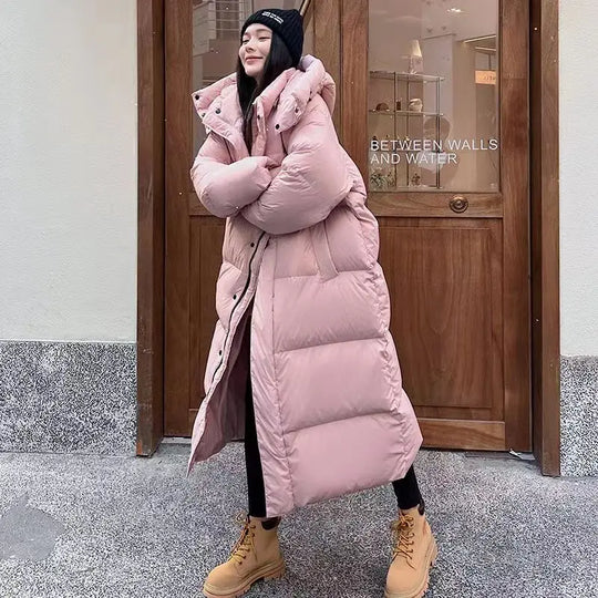 EB | Lange Pufferjacke mit Kapuze für Damen - Winter