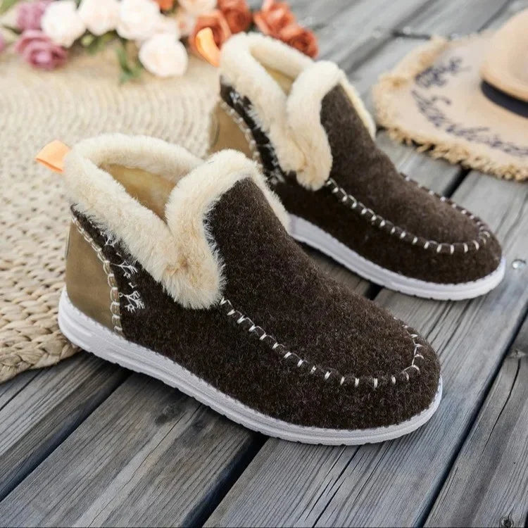 EB | Stiefeletten Kunstfellfutter Filztextur Flache Sohle Lässige Passform